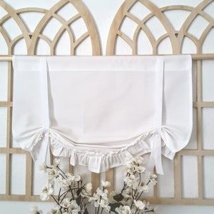 Solid White and Pure White Tie Up Valance, White Tie Up Valance, Country Valance, Kitchen Valance, Nursery Room Valance, Ruffle Valance