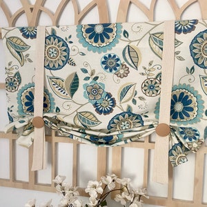 Polar Blue Floral Valance, Farmhouse Blue Polar Valance, Rustic Floral valance, Apogee in Polar Blue, Kitchen Floral Valance, Aqua Valance