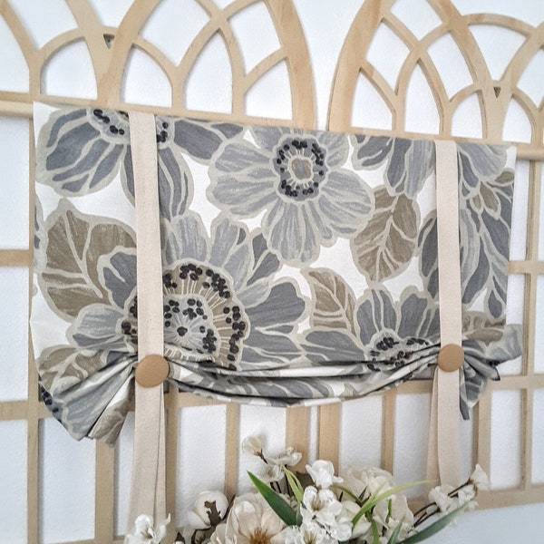Rustic Floral Tie Up Valance: Gray Farmhouse Kitchen Decor