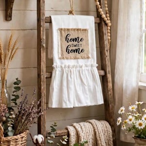 White 100% Cotton Ruffled Tea Towel | Farmhouse Cotton Kitchen Decor