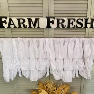 Triple Ruffle White Cotton Valance - 84&quot; Wide Farmhouse Curtain