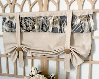 Rustic Gray Floral Ruffle Valance, Farmhouse Valance, Country Valance, Ruffle Valance, Cottage Valance, Kitchen Valance