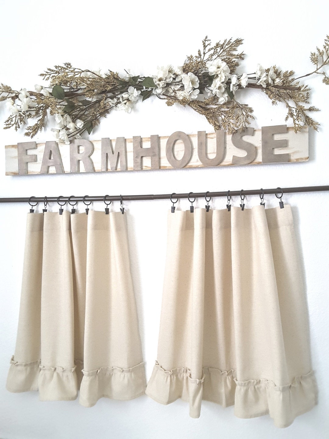 Natural Cafe Curtain, Farmhouse Cafe Curtain, Kitchen Cafe Curtain