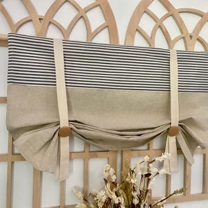 Black Ticking Stripe Farmhouse Valance: Tie Up Country Decor