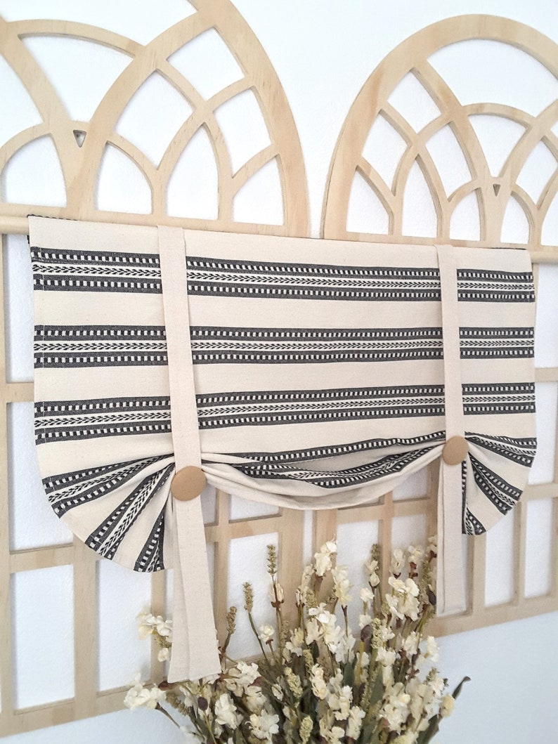 Rustic Black and ivory Farmhouse and Natural Tie Up Valance, Nursery Room Valance, Kitchen Valance, Rustic Valance, Farmhouse Valance image 1