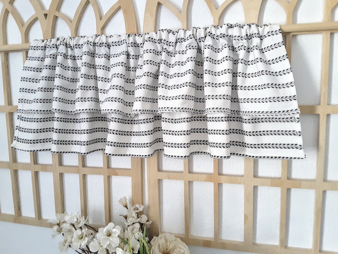 Farmhouse Kitchen Valance: Creamy White &amp; Black Embroidered Double ...