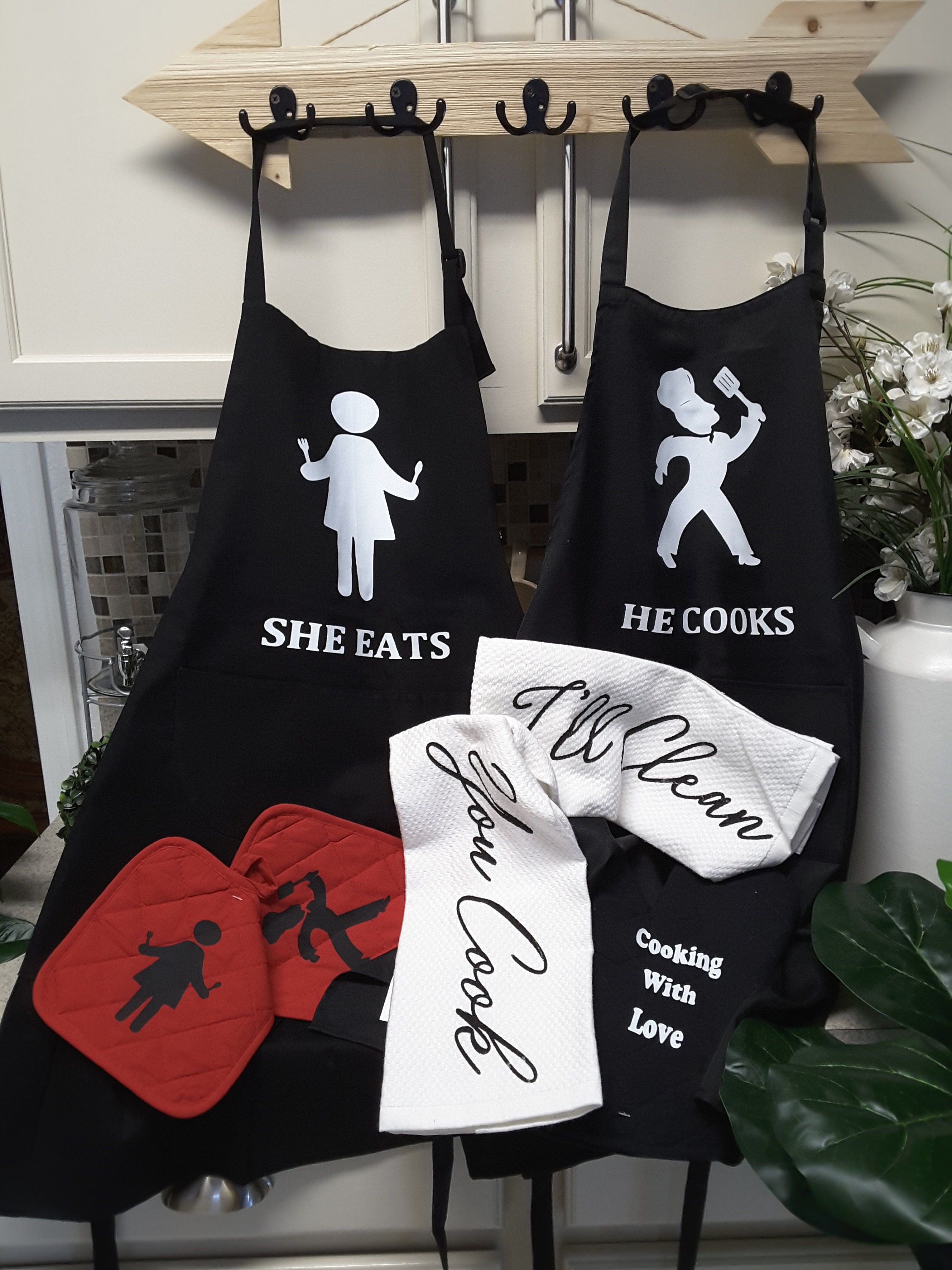 Couples Apron set Funny aprons Valentine Gift Anniversary Etsy