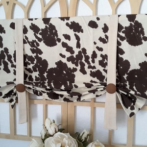 Farmhouse Cow Print Tie Up Valance, Farmhouse Valance, Rustic valance, Country Valance, Kitchen Valance, Cottage Valance