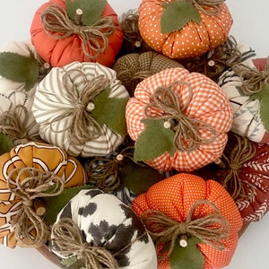 Farmhouse Fabric Pumpkins, Stuffed Fabric Pumpkins, Fall Autumn Pumpkins, Mini Pillow Pumpkins, Rustic Pumpkins