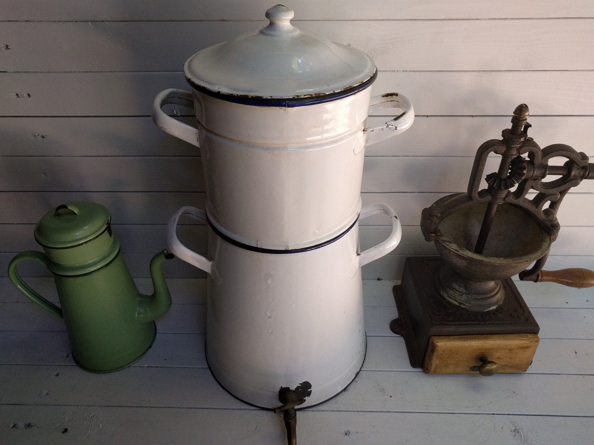 Vintage Commercial Cafetiere, Catering Size Émailware Coffee Pot, Français Bistro, Restaurant, Café,
