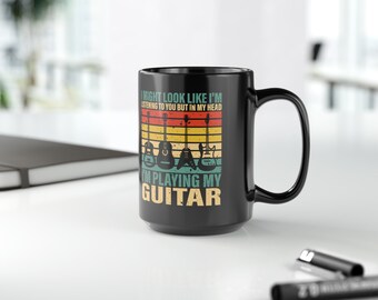 Guitar Player Black Mug, 15oz