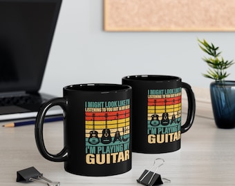 Guitar Player Black Coffee Mug, Funny Musician Gift