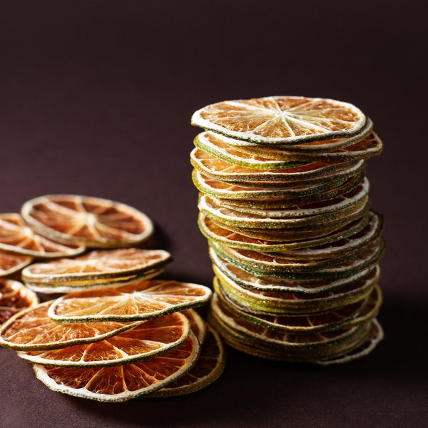 Tranches de citron vert séchées, décors à base de plantes comestibles, garniture de cocktail, infusion de thé