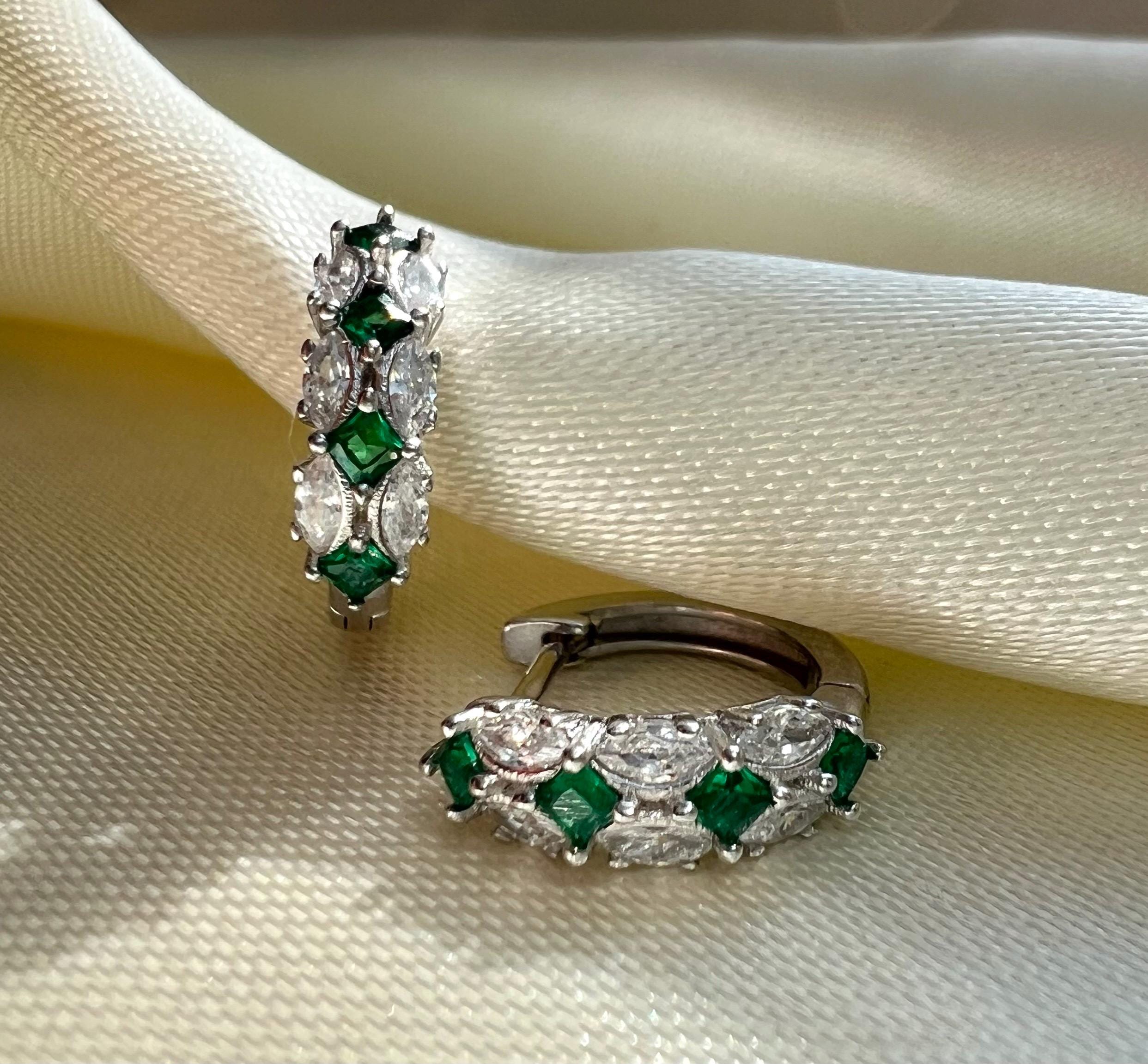Orecchini A Cerchio Doppio Donna Vogem - Verde Oliva Con Zirconi Cubici - Placcati Oro E Ipoallergenici - Ideali Per Pelle Sensibile