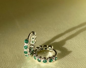 Creoles emerald green/earrings/sterling silver 925/creoles with stones/elegant earrings/filigree jewelry/fine creoles