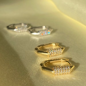 Creolen Eckig mit Zirkonia Steinen/Sterling Silber 925/ 18k vergoldet/ rechteckige Creolen/ eleganter Ohrschmuck/ Creolen mit steinchen