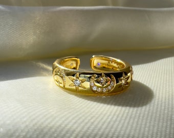 Ring Mond und Sterne in Gold Silber 925