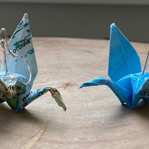 Ohrringe Origami Kranich aus Landkarte, groß
