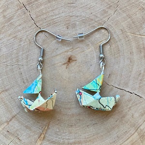 Ohrringe Origami Boot Landkarte Segel, klein