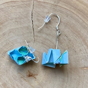 Ohrringe, Origami Dampfer, Atlaspapier, Papierschmuck, groß