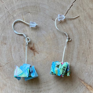 Ohrringe Origami Dampfer Landkarte Papierschmuck, klein
