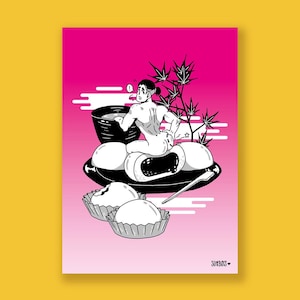 Stampa di una cartolina A4 Mochi Boy: un dessert sexy per gli amanti della pasticceria giapponese