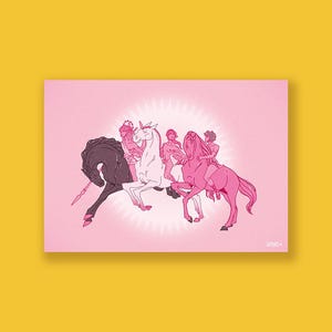 3 ruiters A5 kaart print - een engel, een harpij en een herder rennen weg van de lucht