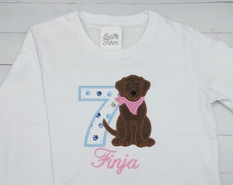 Birthday shirt dog with name and number, shirt embroidered with cuddly soft puppy as a birthday gift