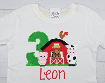 Farm shirt for birthday personalized with name, farm birthday shirt for children embroidered with farm animals, number and name