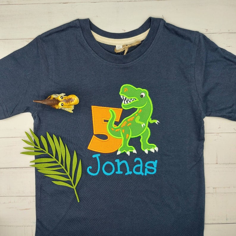 Dinosaur shirt birthday personalized with name and number birthday shirt Dino T-Rex, birthday gift boy child colorful image 1