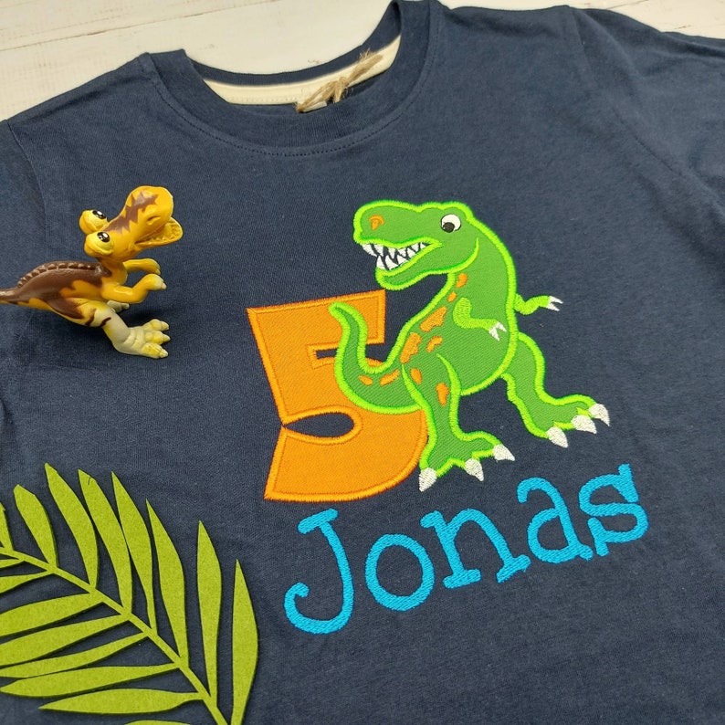 Dinosaur shirt birthday personalized with name and number birthday shirt Dino T-Rex, birthday gift boy child colorful image 4