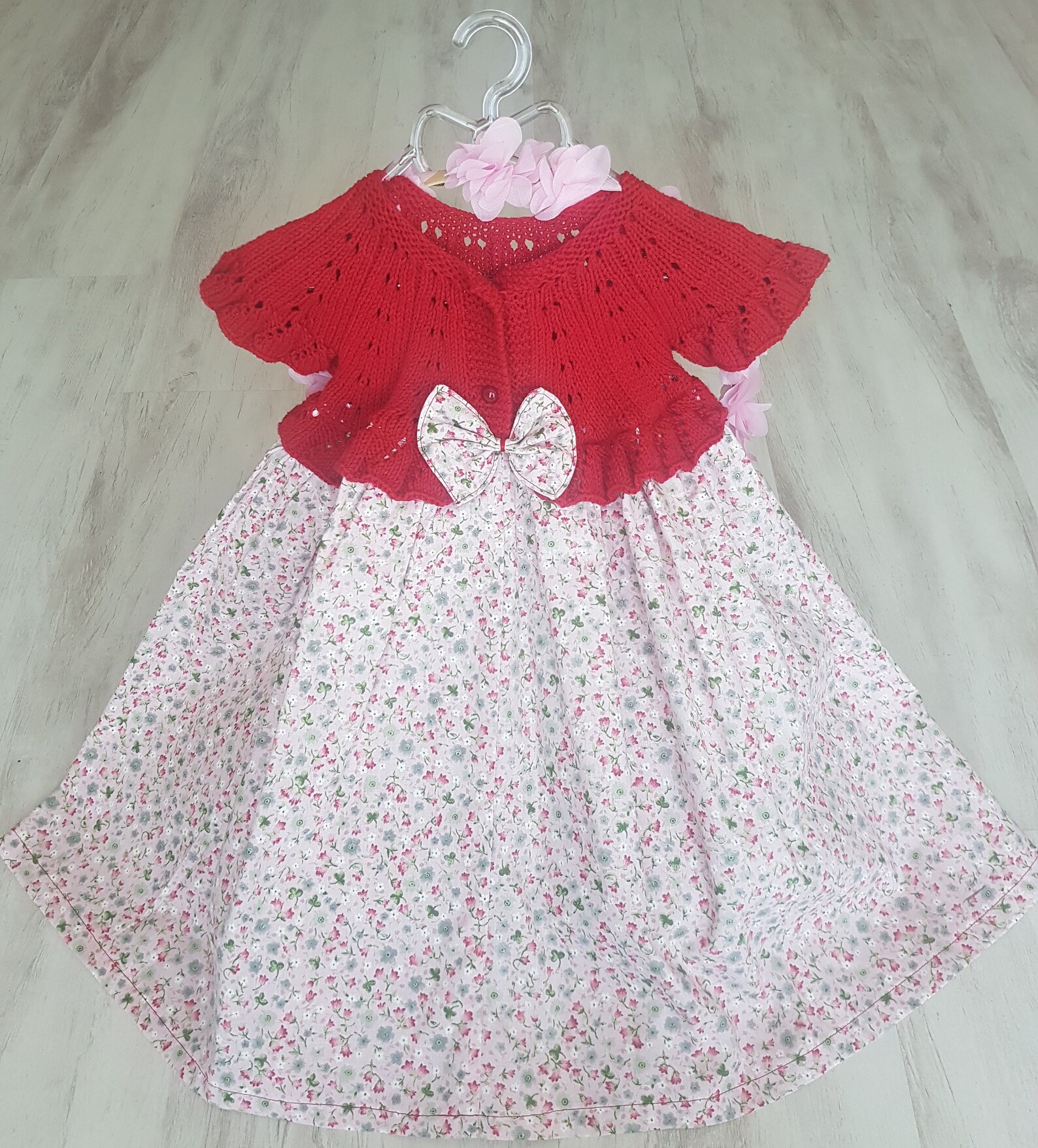 Ruffled baby yoke dress red knit fabric baby dress little Etsy