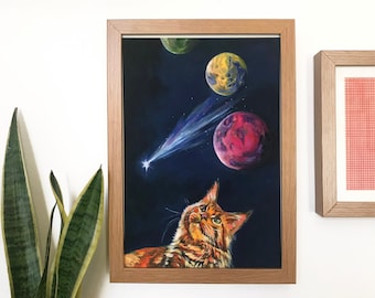 Cat Giclee print of "Space" Painting A5&A4