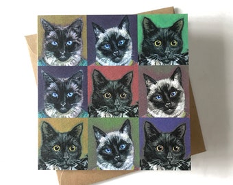 Cat Greetings card, blank inside "POP ART CATS"