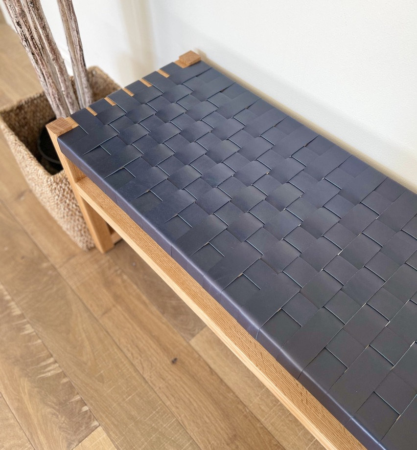 Navy Blue Woven Leather Bench Etsy
