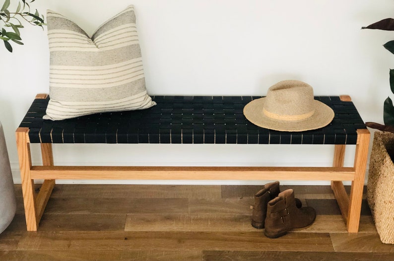 Black Woven Leather Bench Etsy