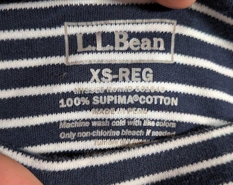 VINTAGE L.L.Bean Supima Cotton Boatneck Top Navy White Stripe Short Sleeve XS