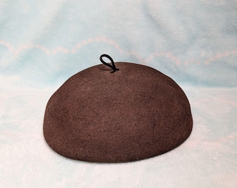 Vtg 60s Merrimac Pillbox Hat Brown 100% Wool Beret S 20" Jackie Kennedy Mod MCM
