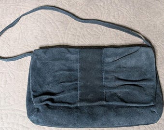 Nine West Blue Suede Crossbody Bag Clutch 100% Leather VINTAGE 90s Y2K Boho EUC
