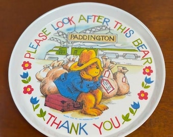 Vintage 1981 Paddington Bear SiLite Melamine Round Tray 8" Plate Eden Toys RARE