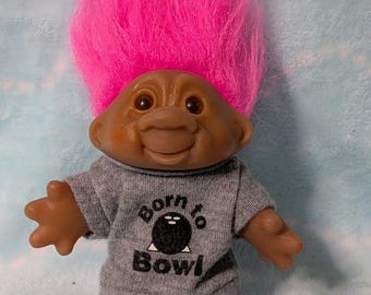 Vintage Troll Doll  Born to Bowl Shirt  DAM ©1986  Pink Hair 5''