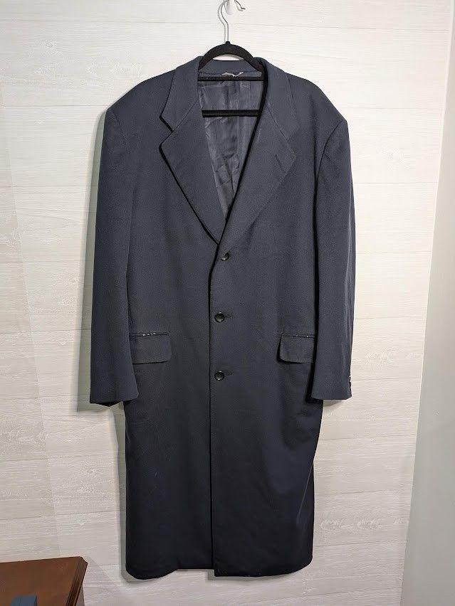 Canali, VINTAGE Canali Proposta Cashmere Wool Overcoat Navy Blue Long Trench Coat Italy