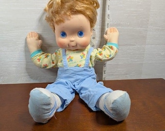VINTAGE 1987 Kenner Special Blessings Boy Doll Blonde Blue Eyes Overalls 15"