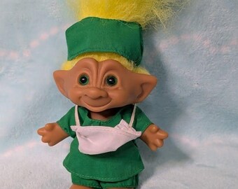 Vintage Ace Novelty Troll Doll  Surgeon / Doctor Scrubs  With Mask  1990s