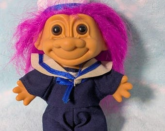 Vintage Russ Troll Doll  Sailor Outfit  Pink Hair  Item #18340  1990s