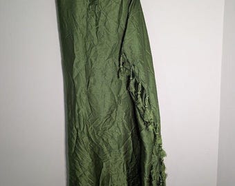 XXL 17ft Silk Blend Textile Sari Fabric Scarf Green Tassel Drape Decor