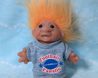 Vintage Troll Doll  Football Fanatic Shirt  Orange Hair  DAM Style  1980s/90