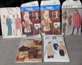 VINTAGE Sewing Pattern LOT Vogue Butterick Santa Bear Robe 80s 90s Christmas