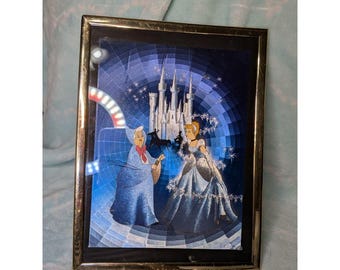 VTG Rare Disney Cinderella Metallic Foil Castle Fairy Godmother Framed Art Retro