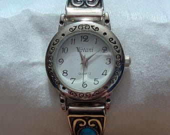 Vivani Womens Quartz Watch Turquoise Stone Bangle Cuff Southwestern/Boho Style